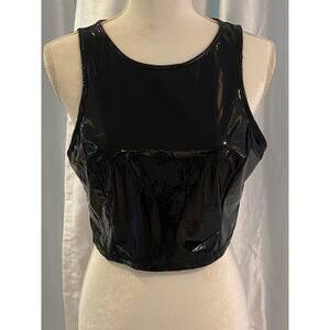 Love J black crop tank faux leather club festival rave punk goth rock Junior L